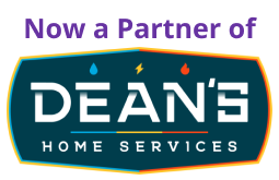 Graphic Showing The Text 'Now A Partner Of Dean’s Home Services' With The Dean’s Home Services And Deziel Heating &Amp; Ac Logos Below.